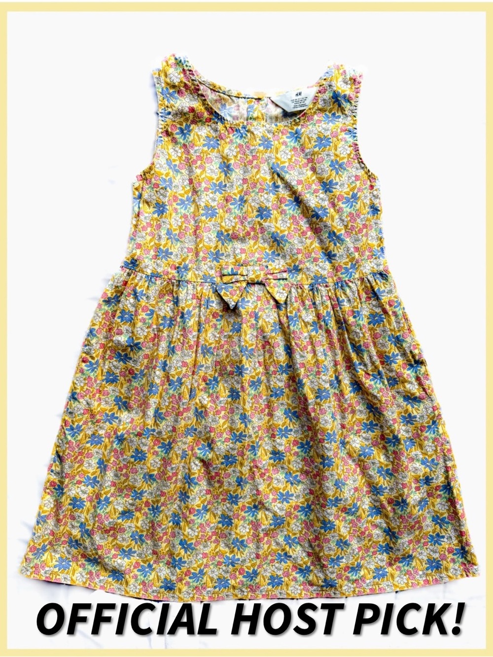 🥳 HP NWOT H&M Girls Yellow Ditsy Floral Sleeveless Bow Dress Size 7 Event Church